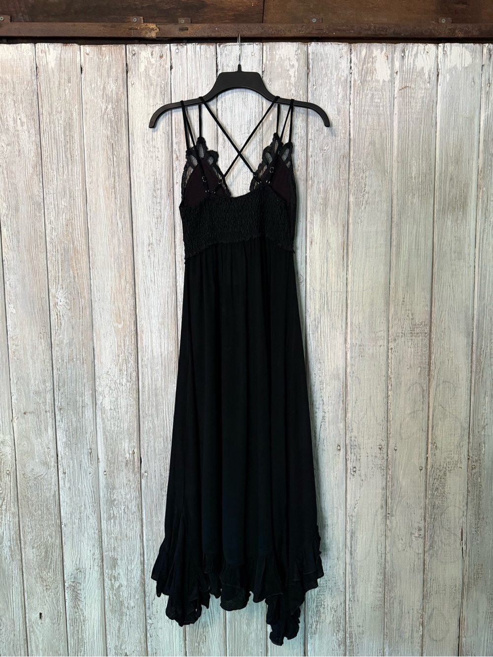 La Miel Black Lace-Front Midi Dress with Spaghetti Straps - Picture 11 of 13